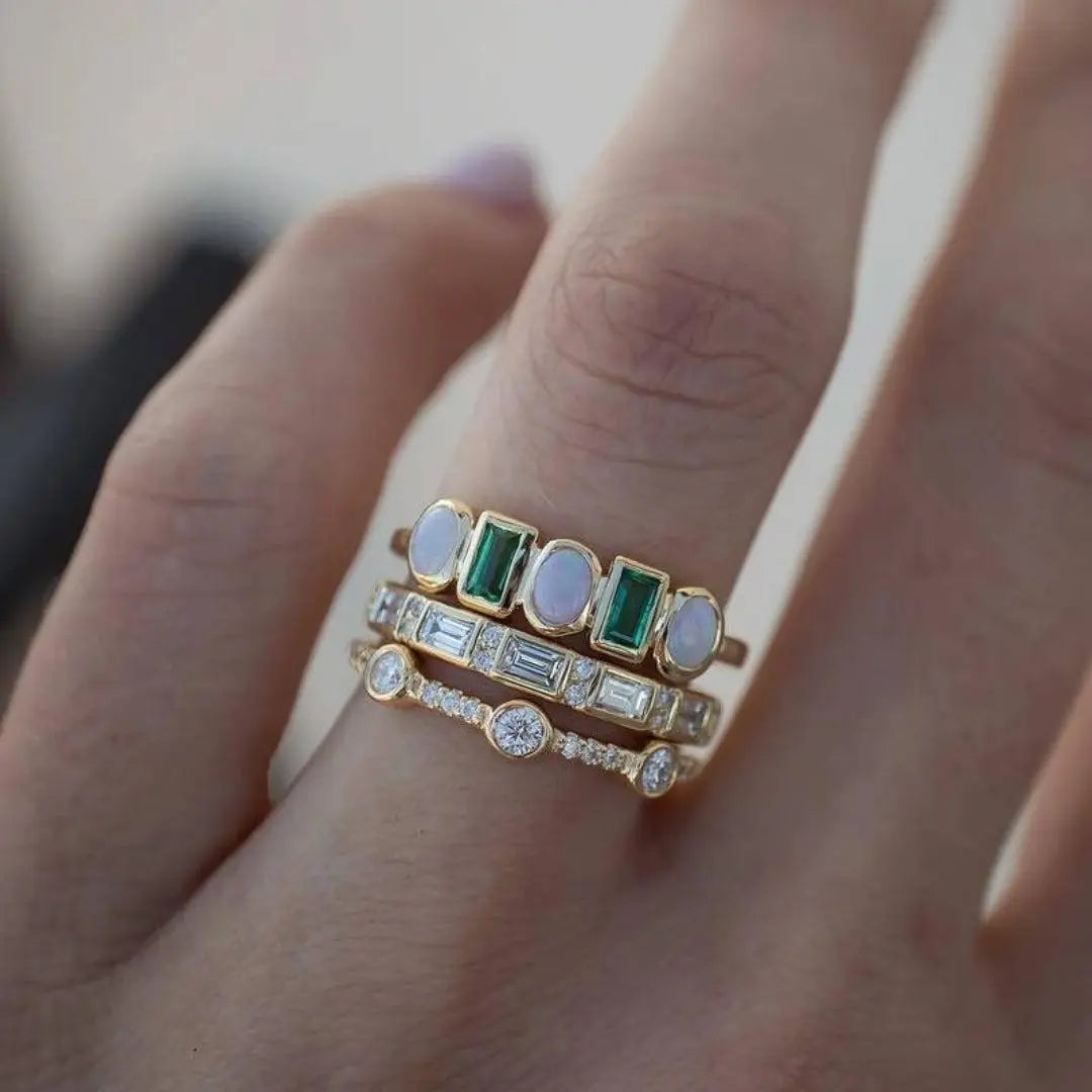 Antique Bands featuring White and Green Opal