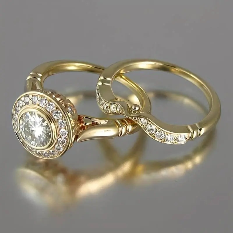 Classic Rose Gold & Crystal Ring Set