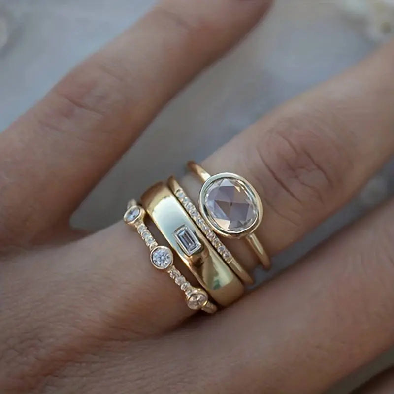 Retro Gold & Crystal Ring Collection