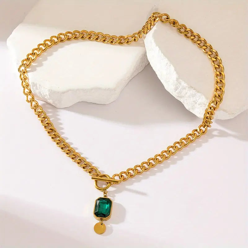 Bold Link Jade Teardrop Necklace | Rose Gold