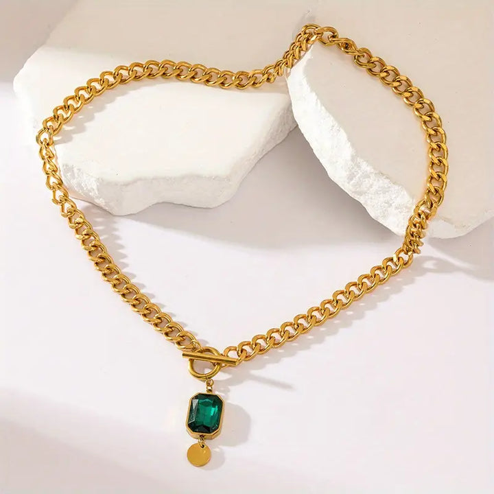 Bold Link Jade Teardrop Necklace | Rose Gold