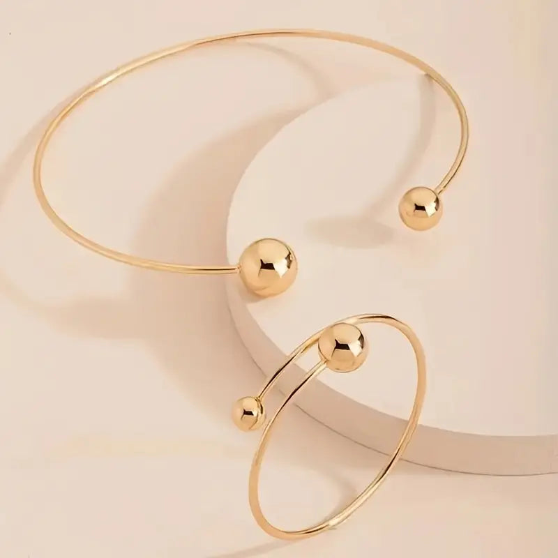 Elegant Shine Collar & Cuff Bracelet Set | Silver