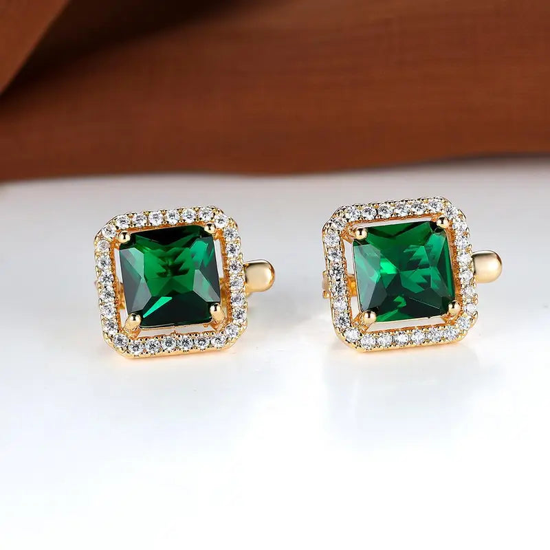 Emerald Square Cubic Zirconia Earrings | Gold