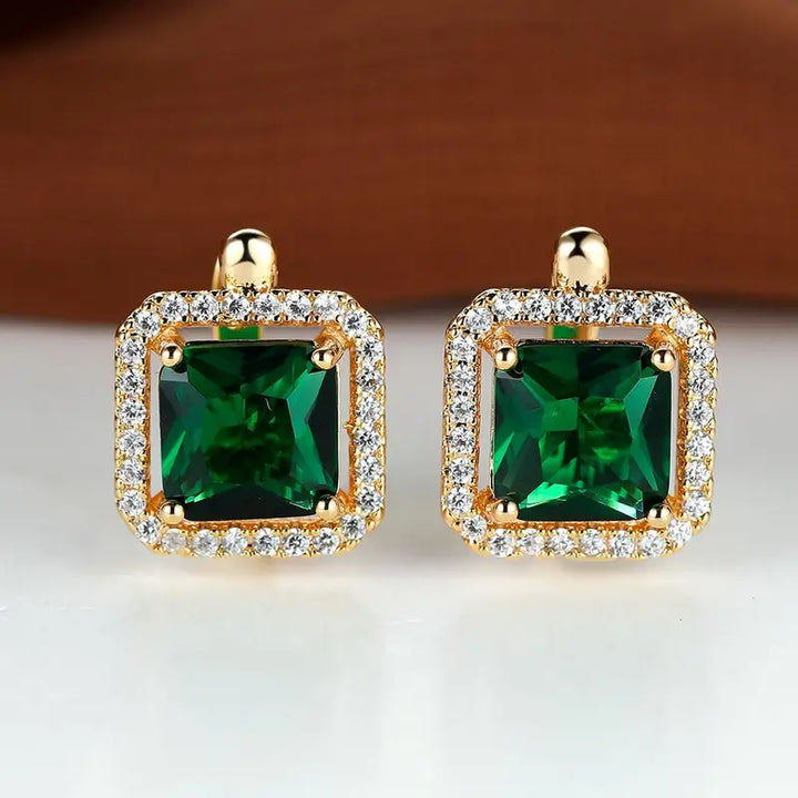 Emerald Green Square Zirconia Earrings | Rose Gold