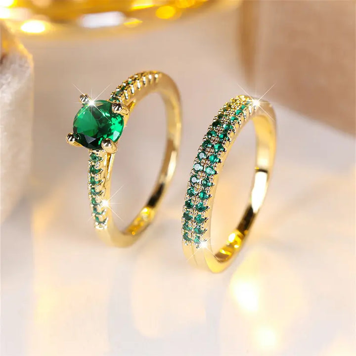 Jade Elegance Duo Ring Set | Gold