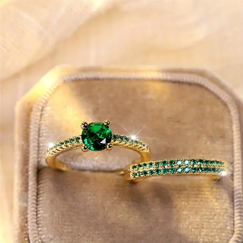 Jade Elegance Duo Ring Set | Gold