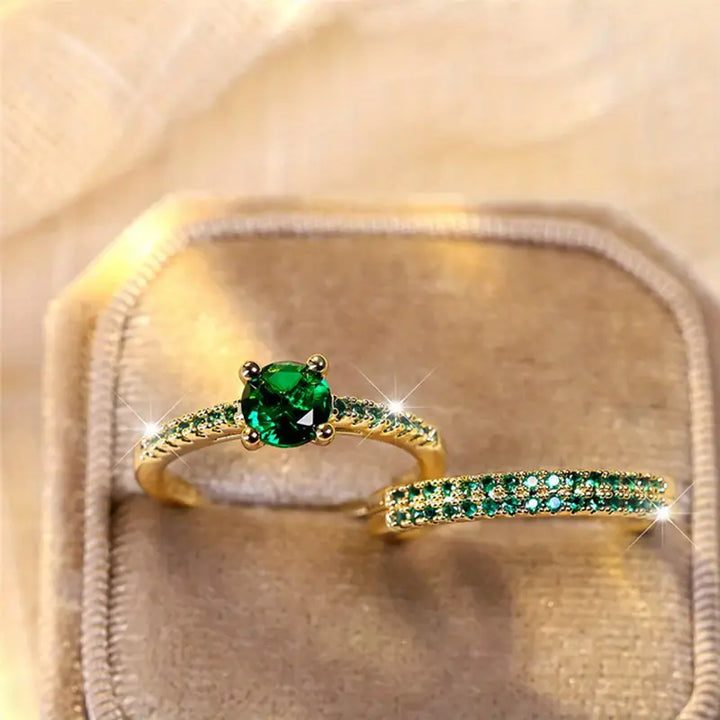 Jade Elegance Duo Ring Set | Gold