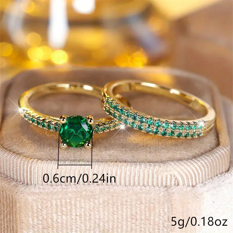 Jade Elegance Duo Ring Set | Gold