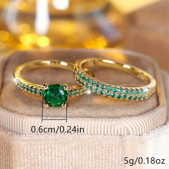 Jade Elegance Duo Ring Set | Gold