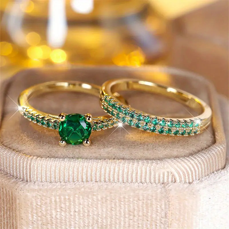 Jade Elegance Duo Ring Set | Gold