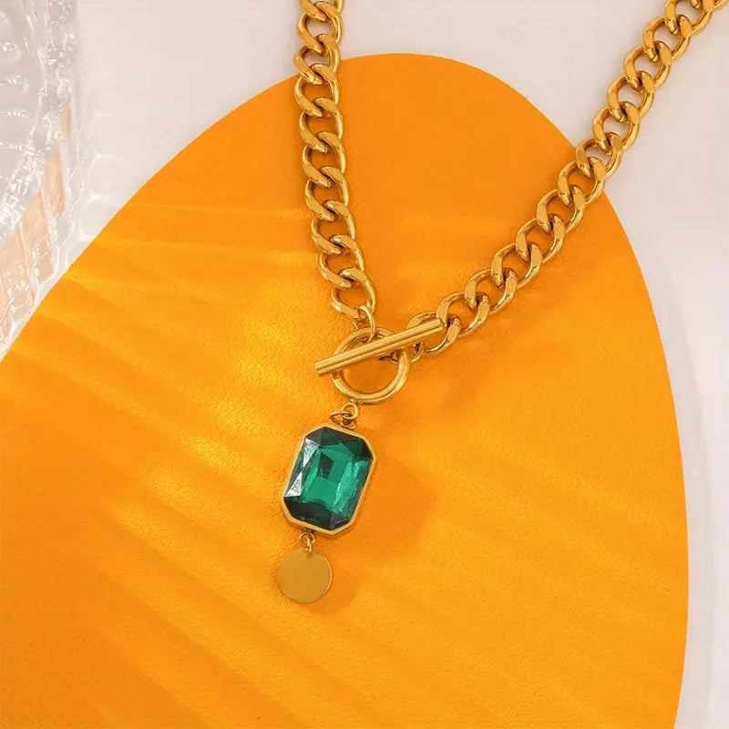 Bold Link Jade Teardrop Necklace | Rose Gold