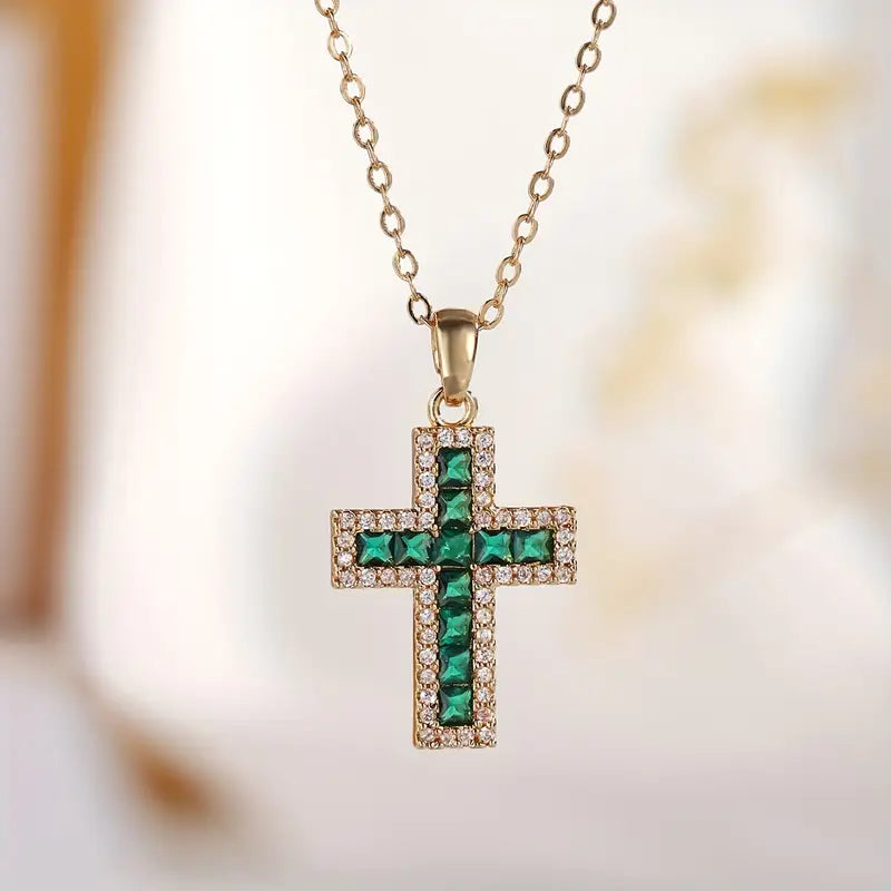 Celeste Sapphire Cross Pendant Necklace | Rose Gold