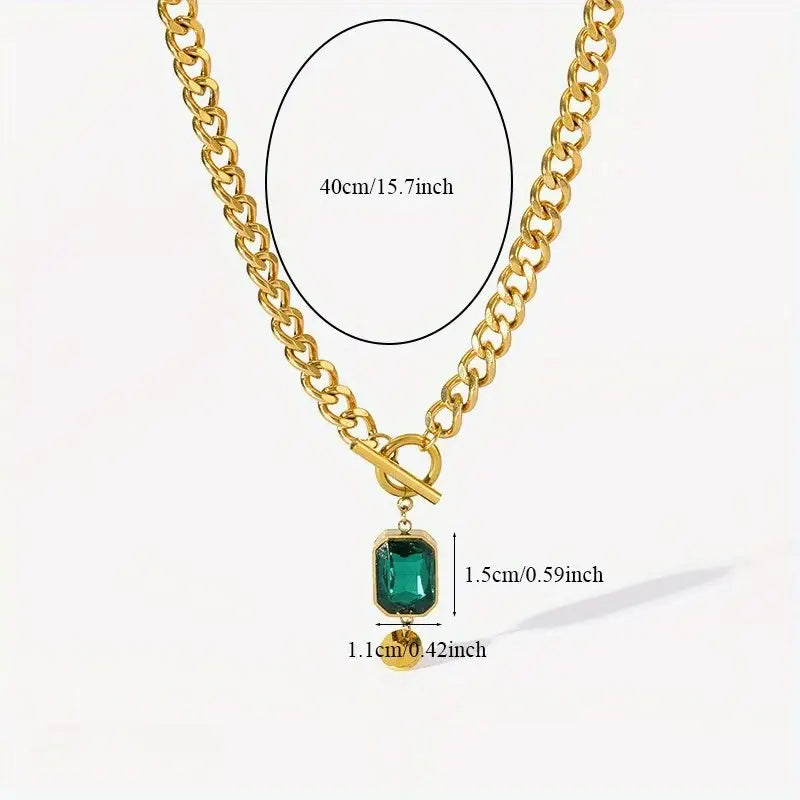 Bold Link Jade Teardrop Necklace | Rose Gold