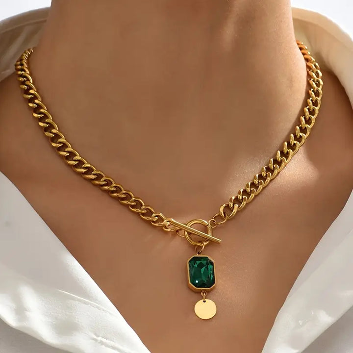 Bold Link Jade Teardrop Necklace | Rose Gold