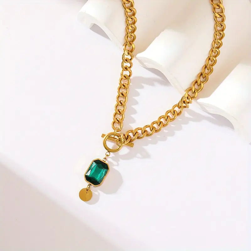 Bold Link Jade Teardrop Necklace | Rose Gold