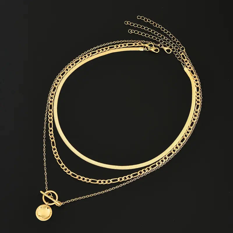Elara Beaded Coin Layered Necklace | Gold