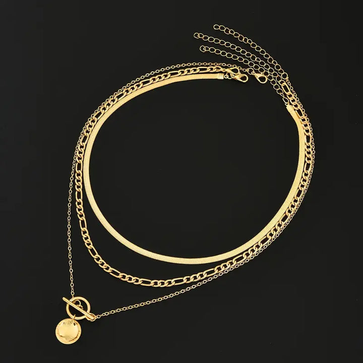 Elara Beaded Coin Layered Necklace | Gold