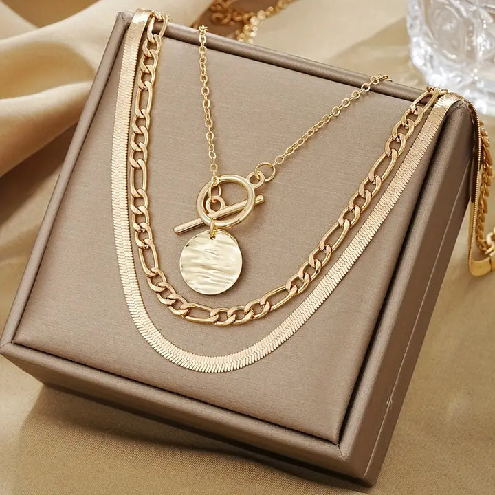 Elara Beaded Coin Layered Necklace | Gold