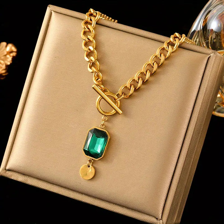 Bold Link Jade Teardrop Necklace | Rose Gold