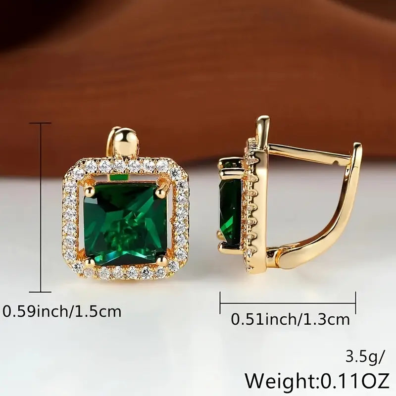 Emerald Green Square Zirconia Earrings | Rose Gold