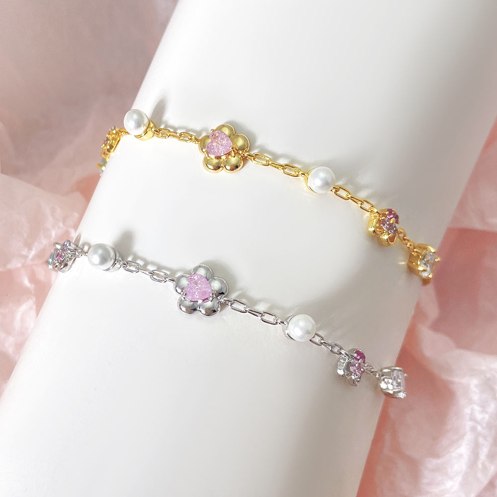 Gemstone Opal Pearl Link Bracelet