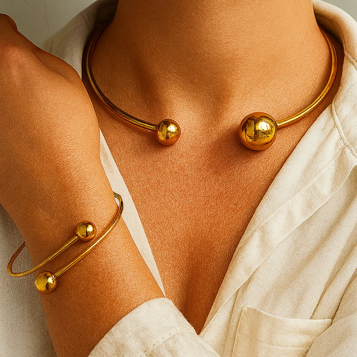 Elegant Shine Collar & Cuff Bracelet Set | Silver