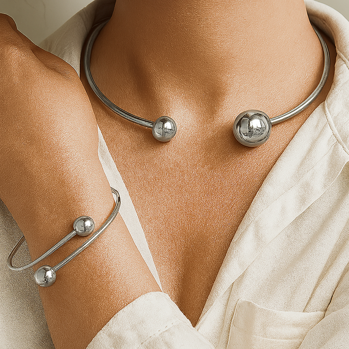 Elegant Shine Collar & Cuff Bracelet Set | Silver