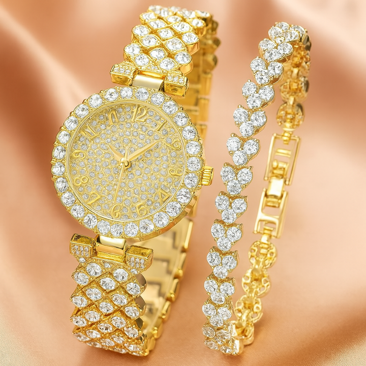 Opulent Glow Gold Timepiece & Bangle Set | Gold