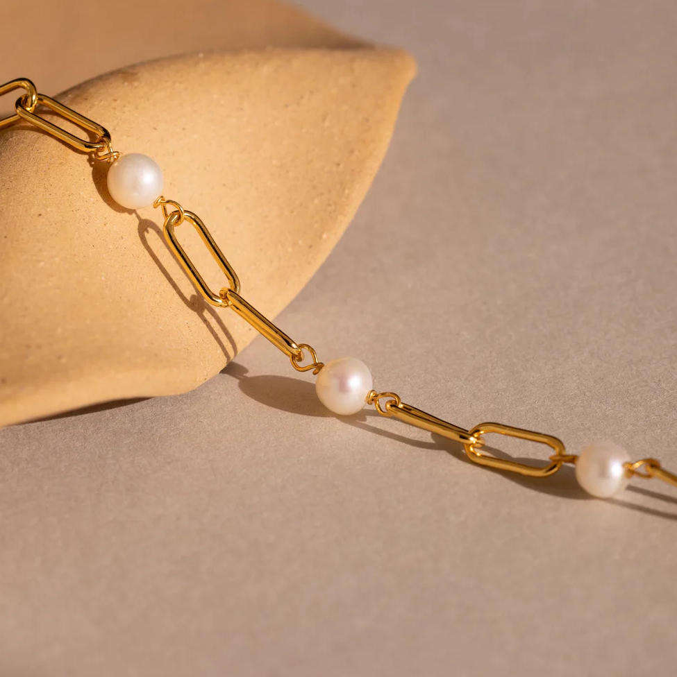 Classic White Pearl Crystal Link Bracelet