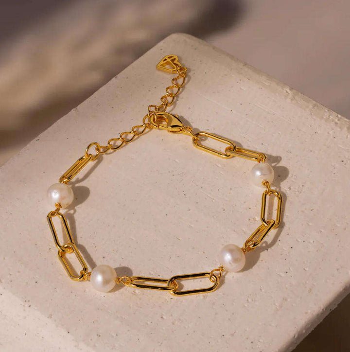 Classic White Pearl Crystal Link Bracelet