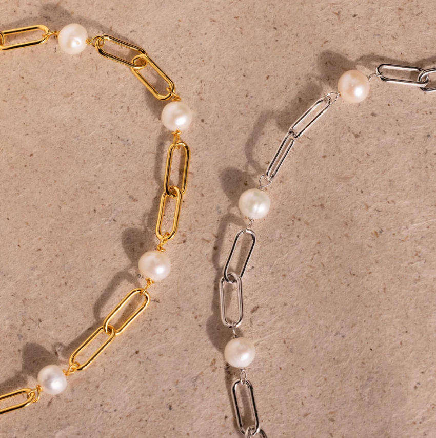 Classic White Pearl Crystal Link Bracelet