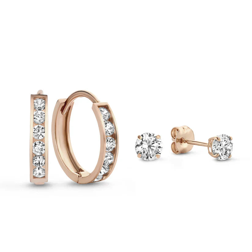 Elara Gemstone Drop Earrings Set | Rose Gold