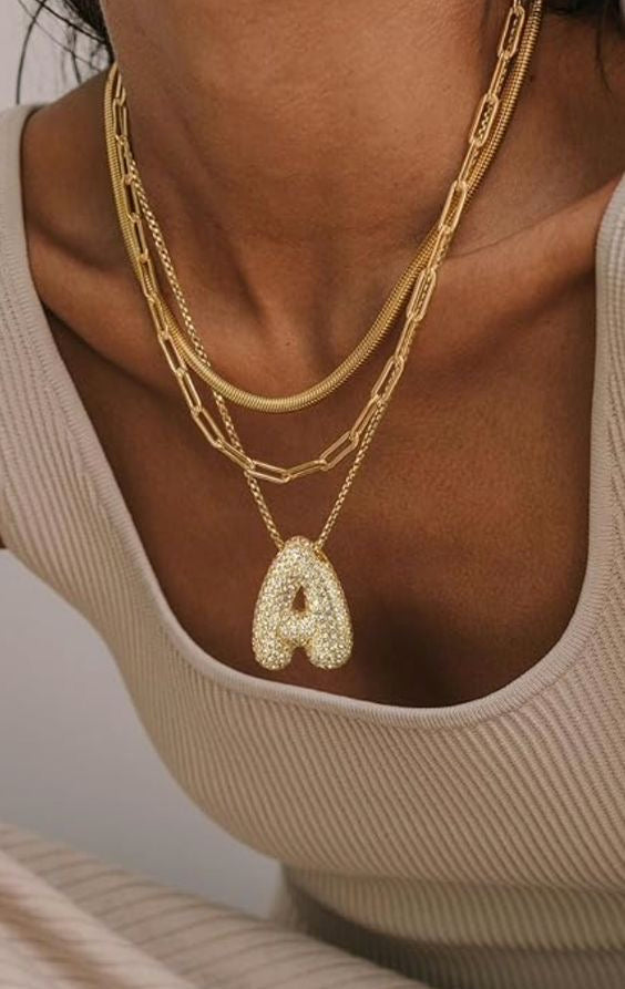Script letter monogram necklace | Rose Gold