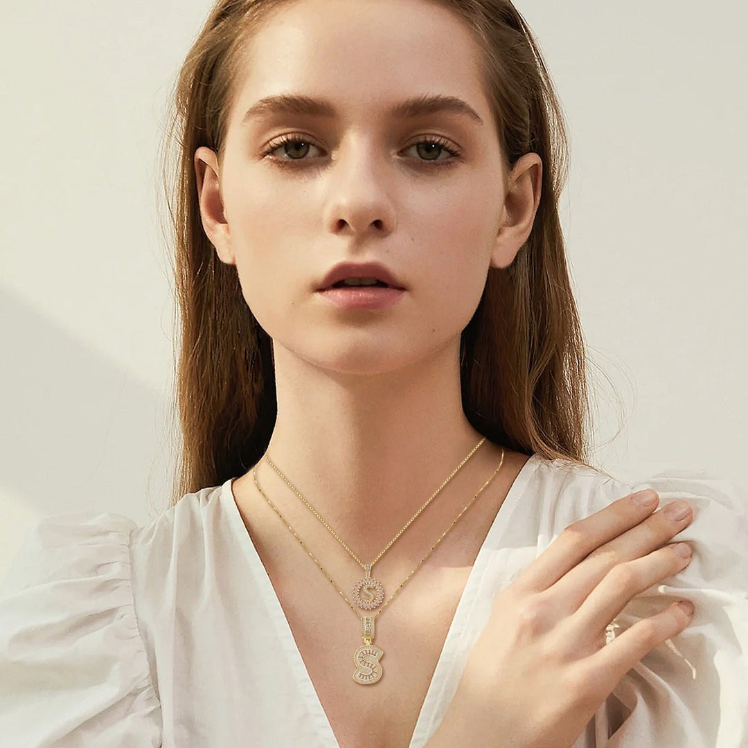 Moissanite monogram pendant necklace set | Rose Gold
