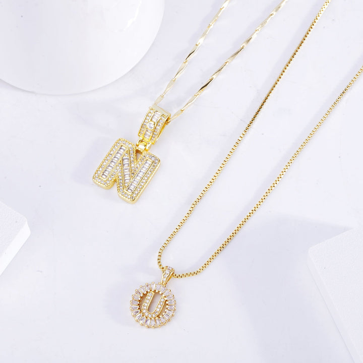 Moissanite monogram pendant necklace set | Rose Gold