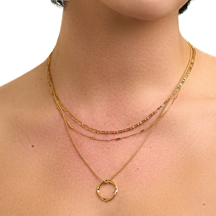 Radiant Orb Triple Strand Necklace | Gold