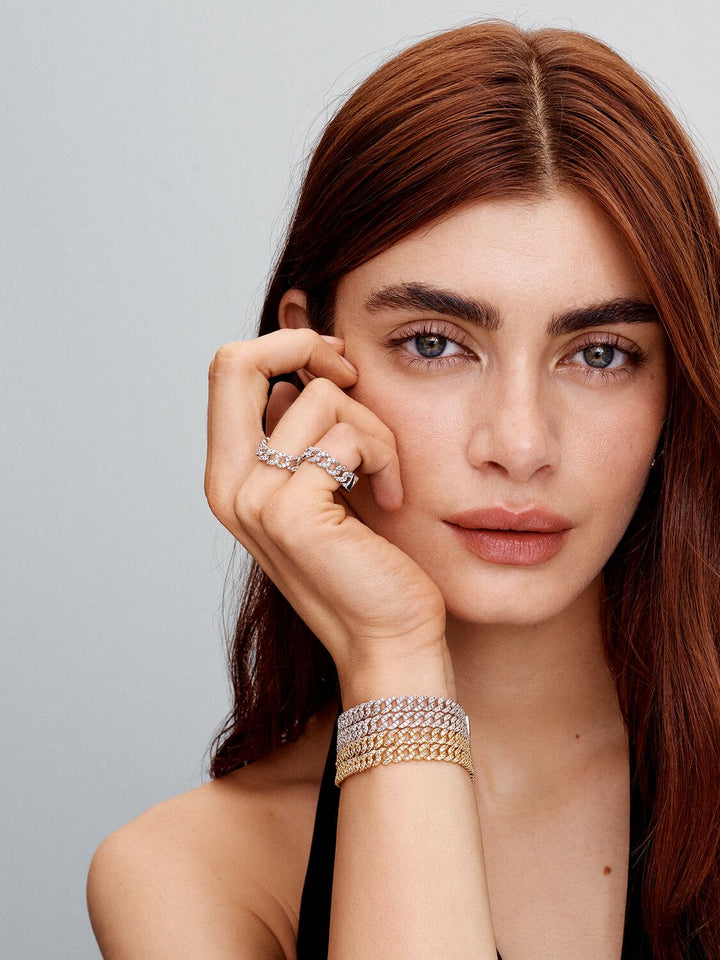Radiant Moissanite Cuban Bracelet | Yellow Gold