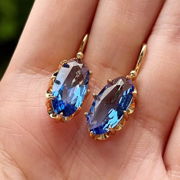 Royal Teal Petal Earrings | Gold