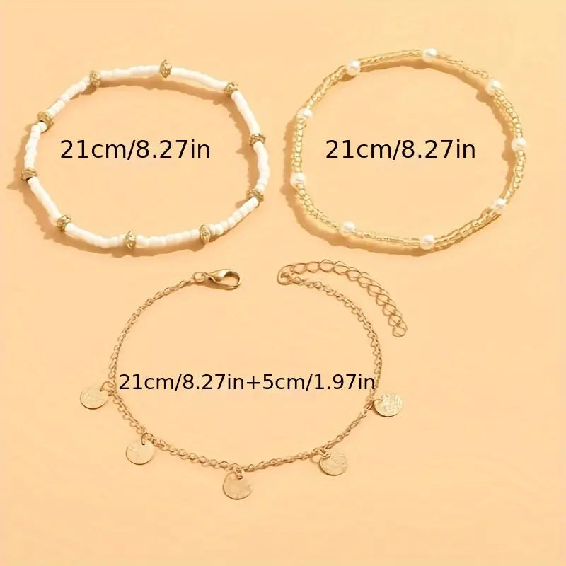 Seaside Elegance 3-Piece Tiered Anklet Collection | Gold