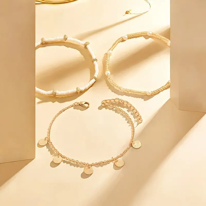 Seaside Elegance 3-Piece Tiered Anklet Collection | Gold