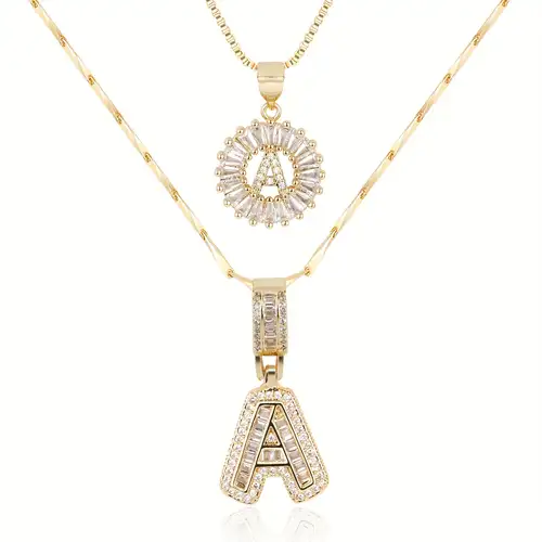 Moissanite monogram pendant necklace set | Rose Gold