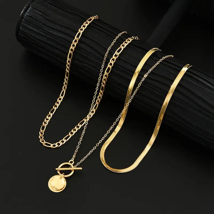 Elara Beaded Coin Layered Necklace | Gold