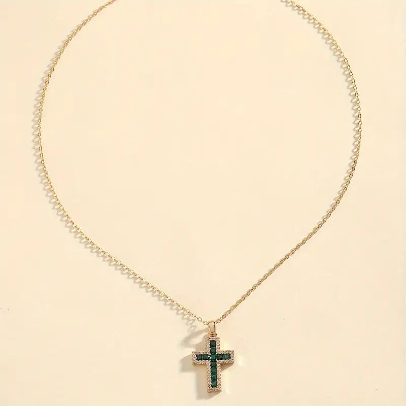 Celeste Jade Cross Pendant Necklace | Gold