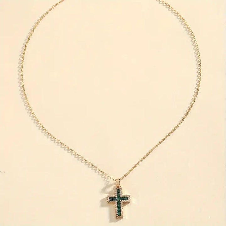 Celeste Jade Cross Pendant Necklace | Gold
