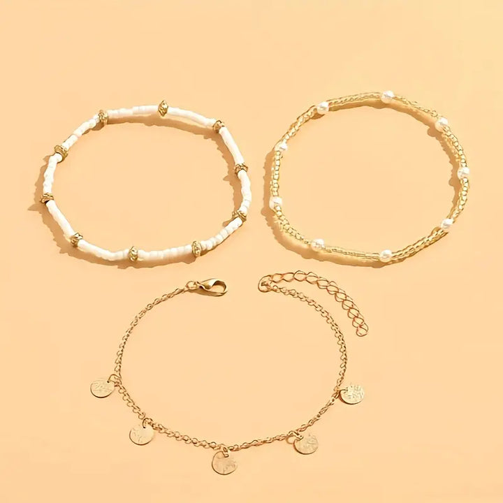 Seaside Elegance 3-Piece Tiered Anklet Collection | Gold